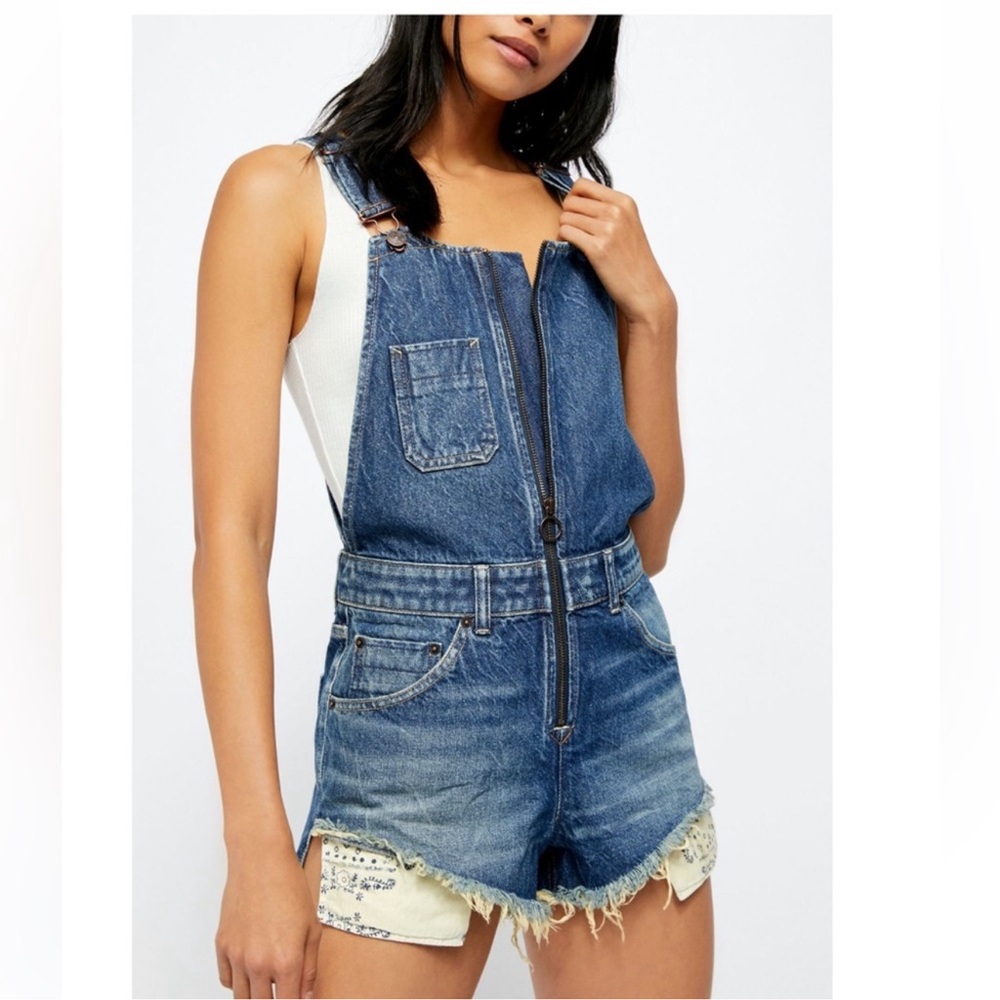 Free People Blue Denim Overalls